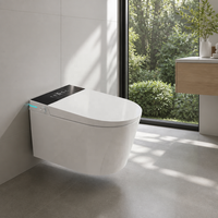 WC intelligent mural avec capteur de chasse d'eau, bidet intégré, sans bride, siège chauffant, lavage à l'eau chaude, séchage à l'air, désodorisant pour salle de bain