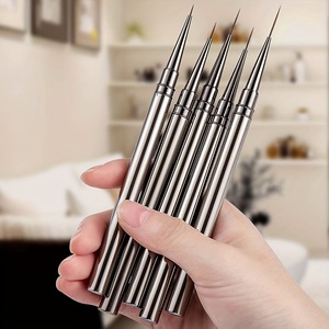 5pcs Nail Art Brush <b>Set</b> Flat Metal Handle Synthetic Hair Fine Liner Acrylic UV Gel Painting Manicure Nail Brush - Product Image 5
