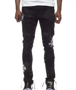 2024 nouveau jean noir personnalisé jeunes hommes rivet décoration design slim conique rocker hip hop jeans