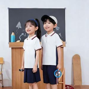 521001 Custom Primary School Uniforms White Polo Shirt with Pleated Skirt Navy Shorts British Style 2 Pcs Set for Kids - Product Image 5