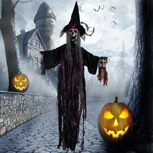 Décoration d'Halloween : Sorcière suspendue grandeur nature 190x100cm, extérieure, avec contrô<span class=keywords><strong>le</strong></span> vocal, yeux rouges lumineux, effet fantôme effrayant - Product Image 4