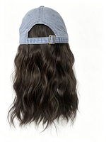 Casquette de baseball vintage en jean délavé MEILASI avec perruque réglable, perruque de cheveux ondulés de 10 pouces, perruque queue de cheval pour femme, usage quotidien en extérieur
