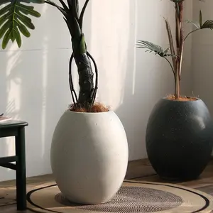 बगीचे की सजावट के बड़े पौधे के बर्तन, अद्वितीय डिजाइन के घर के फर्श के सजावटी अंडाकार फाइबरग्लास फूल के बर्तन