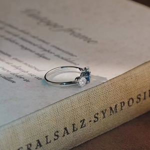Anillo de Boda Xinfly con Diamantes de Moissanita y Zafiro Personalizados, Oro Blanco Real de 18k - Product Image 1