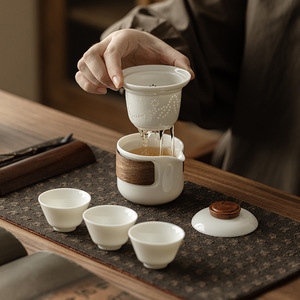 Guanlan Jade White Porcelain Travel <b>Tea</b> <b>Set</b> Portable Quick Cup Ceramic Teapot With Three Cups And Filter Inner Liner - Product Image 1