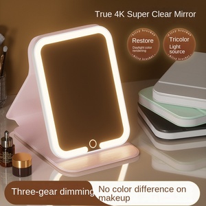 ポータブル折りたたみ式化粧鏡 両面LEDライト HDインテリジェントパーソナライズ 学生寮用デスクトップミラー - Product Image 2