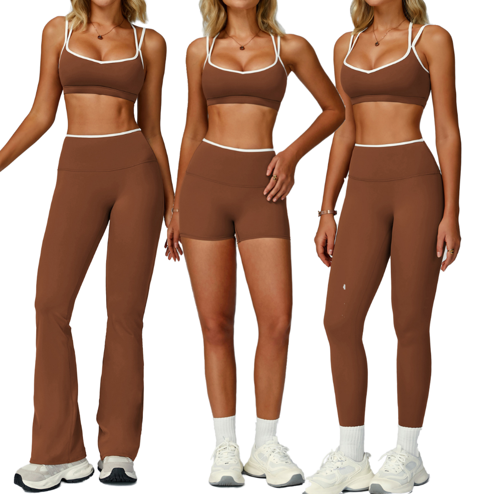 2026 New Design 4pcs Soft Fabric Breathable Quick Dry Workout Sets Women Cross Beauty Back Tops Fashion Outdoor Gym Wear Solid