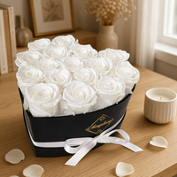 Boîte en forme de cœur de luxe avec 16 roses blanches préservées, fleur éternelle, ruban, cadeau de mariage, Saint-Valentin, anniversaire, vente en gros, personnalisable