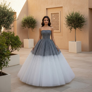 Robe de soirée sans bretelles pour femmes, ornée de paillettes et de perles, dos lacé, personnalisable, pour occasions spéciales, Rsm251097 - Product Image 1