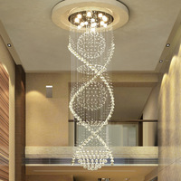 Lustre suspendu en cristal long pour escalier duplex, lampe LED rotative moderne et minimaliste pour salon et villa