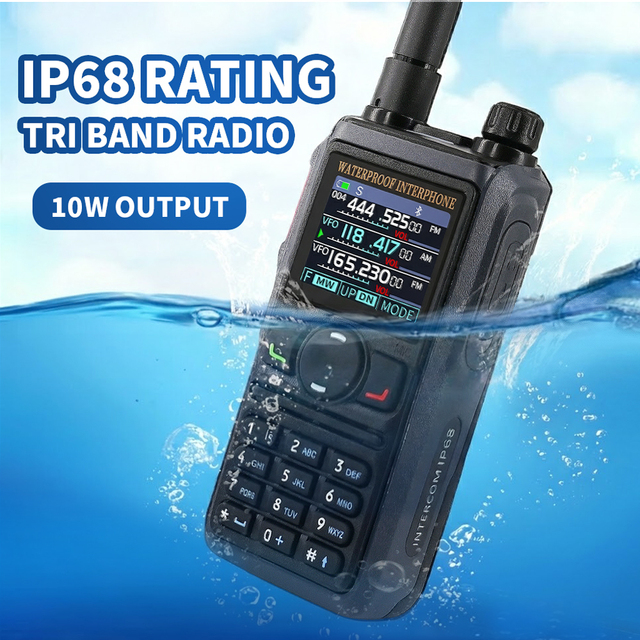 Tri band Ham Tactical Long Range Walkie Talkie 10W high power 199 channel IP68 waterproof UHF VHF Full band Handheld Ham radio