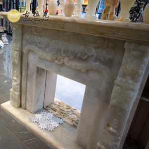 Cheminées décoratives de maison Cheminée en marbre d'onyx blanc sculptée à la main - Product Image 4
