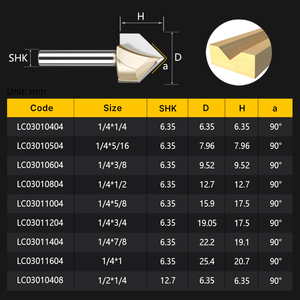 Tideway V rãnh Router bit 1/2 Shank V loại bevel 90 độ cắt tỉa khắc 1/4 Shank chamfer Router bit lc03010404 - Product Image 5