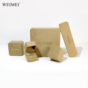 WEIMEI Khaki Round Corner Jewelry <b>Box</b> Soft Suede Leather with Logo for Ring <b>Earring</b> <b>Gift</b> Packaging - Product Image 1