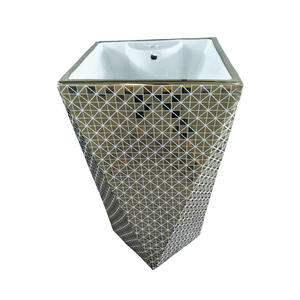 อ่างล้างหน้าแบบตั้งพื้นสามมิติทรงสี่เหลี่ยมชิ้นเดียวประดับเพชรสีทองส่งออกจากโรงงาน - Product Image 4