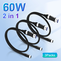 Crod de carga súper rápida 1,5 M PD Universal tipo C a C USB a C Quick 60W Cable de teléfono 2 en 1 Cable de nailon