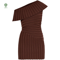 Robe pull mini côtelée sans manches à demi-épaule personnalisée en coton et acrylique pour femme – Vente en gros
