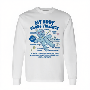 Camiseta de manga larga con estampado digital 'My Body Chose Violence', para concienciación sobre la enfermedad crónica invisible, unisex para adultos, de algodón, cuello redondo - Product Image 2