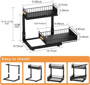 Estante de almacenamiento multiusos organizador de fregadero de cocina de 2 niveles ajustable alto para gabinete de baño de cocina - Product Image 5