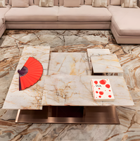 Table basse carrée flottante de luxe italienne en marbre naturel, design moderne et minimaliste pour salon