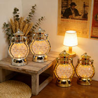 Lanterne LED en Cristal Vintage, Bougeoirs et Bocaux Électriques Or Blanc Écologiques, Lampe de Table pour Décoration de Noël