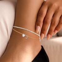 Chaîne de cheville Bowei personnalisée transfrontalière avec pendentif cœur en zircon et 26 lettres, style tennis