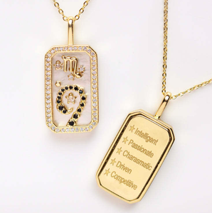 Kalung liontin merek kartu <span class=keywords><strong>tarot</strong></span> Zircon Enamel warna-warni persegi beruntung kalung berlapis emas 18K baja tahan karat - Product Image 2