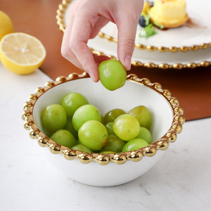 Offre Spéciale : <span class=keywords><strong>Service</strong></span> <span class=keywords><strong>de</strong></span> <span class=keywords><strong>Table</strong></span> <span class=keywords><strong>de</strong></span> Luxe en <span class=keywords><strong>Porcelaine</strong></span> Blanche Style Européen avec Bordure Dorée Perlée pour Fêtes et Mariages - Product Image 6