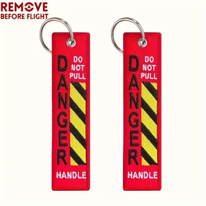 5 unidades/bolsa Llaveros con bordado 'NO TIRAR, PUNTO DE RIESGO' para coche, motocicleta, equipaje, llaves, accesorios y regalo - Product Image 5