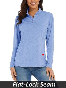 Chemises <span class=keywords><strong>de</strong></span> soleil pour femmes OEM UPF 50+, manches longues, col zippé 1/4, séchage rapide, pour la pêche, l'entraînement, la randonnée, la course à pied, vêtements <span class=keywords><strong>de</strong></span> sport - Product Image 3