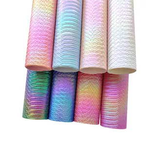 Python Slang Huid Reliëf Metallic Regenboog Pu Faux Lederen Katoenen Rug Voor Het Maken Van Schoenentas Decoratie Oorbel Ambachtelijke Jas