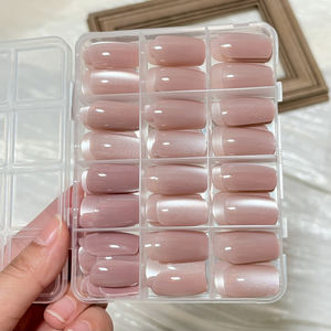 เล็บปลอมแบบกดติด 144 ชิ้น สีชมพู ลายตาแมว สีนู้ดออโรร่า ใสเหมือนน้ำแข็ง แต่งเล็บปลอมแบบโฮโลแกรม ลายตาแมว แบบติดได้ - Product Image 1