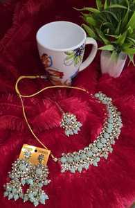 Conjunto de collar choker de lujo Mint Gan Kundan, valioso como joyería nupcial tradicional Statermont y Masing Fikka. - Product Image 3