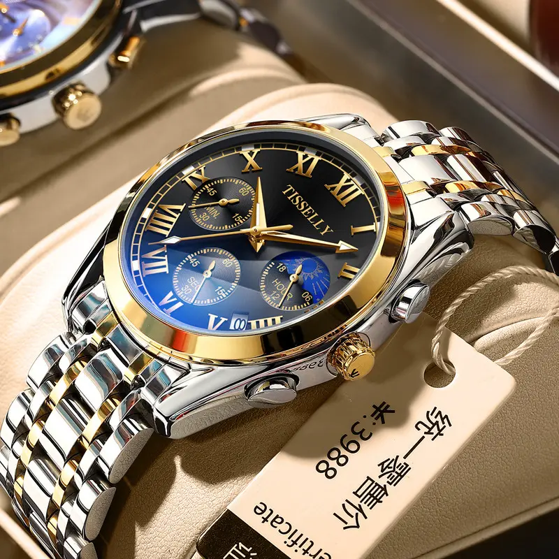 Classica लक्जरी क्रोनोग्रफ़ पुरुषों डिजाइन घड़ी तारीख के साथ चमकदार क्वार्ट्ज घड़ी कम कीमत T6602