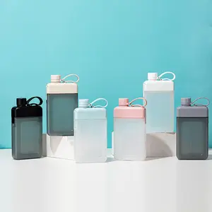 Toptan BPA ücretsiz yaratıcı spor özel moda taşınabilir dizüstü içme kare düz plastik su şişesi ile özel Logo