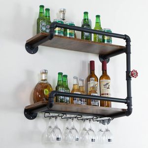 Casier à vin à 2 niveaux Étagères murales <span class=keywords><strong>pour</strong></span> boissons alcoolisées avec support de rangement <span class=keywords><strong>en</strong></span> <span class=keywords><strong>verre</strong></span> Support de rangement rustique <span class=keywords><strong>pour</strong></span> cuisine - Product Image 5