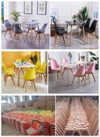 Ensemble de 4 chaises de salle à manger en plastique, design moderne en cuir jaune, style nordique, pour la maison et le bureau, vente en gros à prix réduit