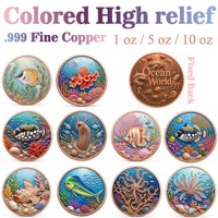 Pièce de monnaie en cuivre pur 999 de 5 oz, série Monde sous-marin, animaux marins, relief 3D, couleur UV, édition collector colorée
