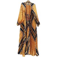 Robe plissée ample décontractée pour femme, style défilé, automne, vintage, manches lanternes, imprimé géométrique rétro, tendance