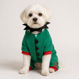 MEIQIPETBABY Costume d'hiver pour chien, motif dinosaure flamme verte, combinaison quatre pattes, imprimé <span class=keywords><strong>feu</strong></span>, col <span class=keywords><strong>noir</strong></span> à pointes, en polyester, pour petits chiens - Product Image 2