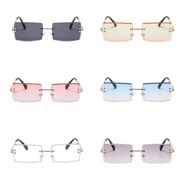 2025 High Quality Metal Gradient Vintage Small Rectangle Rimless Sunglasses for Women