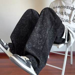 Pantalon long décontracté style américain en velours côtelé tie-dye pour homme, coupe droite ample et confortable, polyvalent, à jambes larges, printemps-automne - Product Image 3