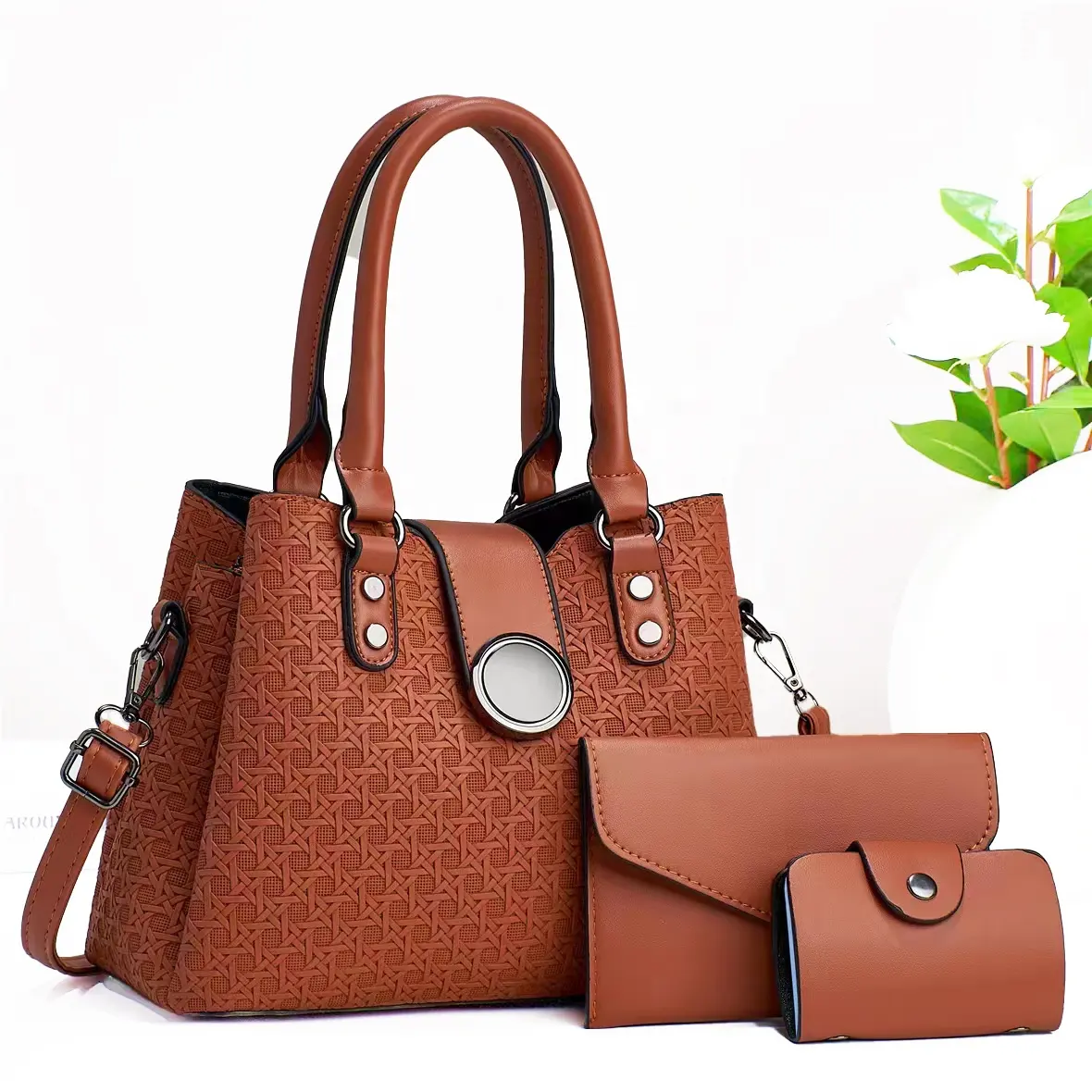 Guangzhou Custom Luxury Ladies Handbags 2023 Luxo Vintage 3pcs Bags Sets Shell Shape Women Handbag Com Alça De Ombro