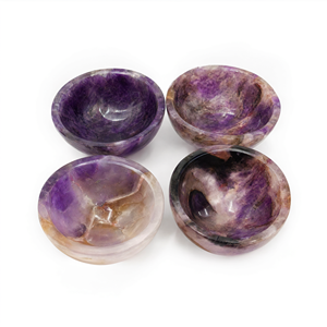 Set aus 4 wunderschönen, handgeschnitzten runden Amethyst-Schalen - 2 Zoll Durchmesser und insgesamt 225 g (0,49 lb) - VIER SCHALEN - Product Image 2