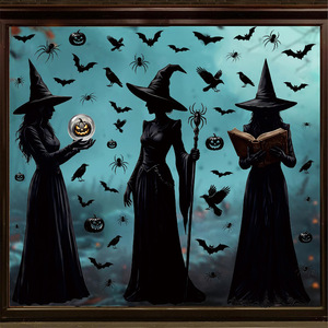 Pegatinas de PVC para Ventanas de Halloween con Diseño de Bruja, Decoraciones Espeluznantes para el Hogar, Adhesivos Estáticos para Vidrio - Product Image 3