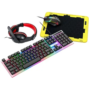 最新便宜的4IN1游戏键盘组合teclado游戏玩家机械键盘鼠标鼠标垫耳机电脑套件