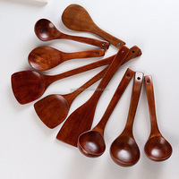 Offre Spéciale 9 pièces ensemble d'outils de cuisine en bois de teck antiadhésif cuillère spatule ustensiles de cuisine ensemble cuillère en bois d'acacia pour la cuisson