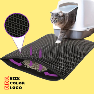 Tapis anti-déversement <span class=keywords><strong>pour</strong></span> <span class=keywords><strong>litière</strong></span> de <span class=keywords><strong>chat</strong></span> en EVA et silicone double couche personnalisable, design nid d'abeille, contrôle des odeurs, imperméable, facile à nettoyer - Product Image 1