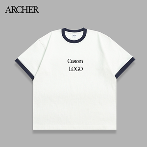 320gsm Crew Neck trống t Áo sơ mi cho nam giới cổ điển Ringer Tee ngắn tùy chỉnh màu trắng khâu tốt nhất Ringer t Áo sơ mi - Product Image 1