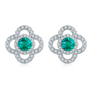 925 Silver Cultured <b>Emerald</b> Earrings Sparkle in a Fashionable Flower Shape – A Great Everyday Birthday Surprise Gift for girl L - Product Image 1